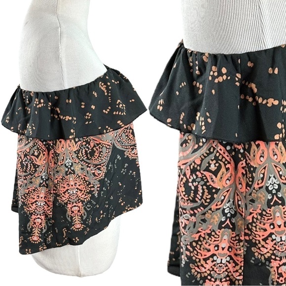 Free People Cropped Boho Flounce Ruffle Strapless Tube Top XS Black Coral Grey - Picture 8 of 14